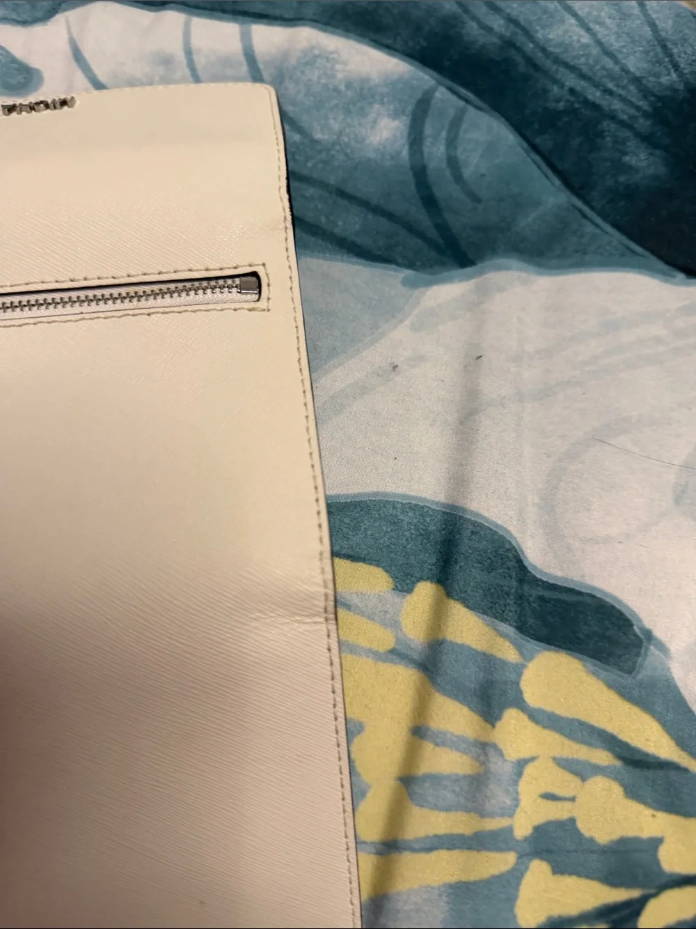 Michael Kors White Saffiano Leather Trifold Wallet with Silver Logo